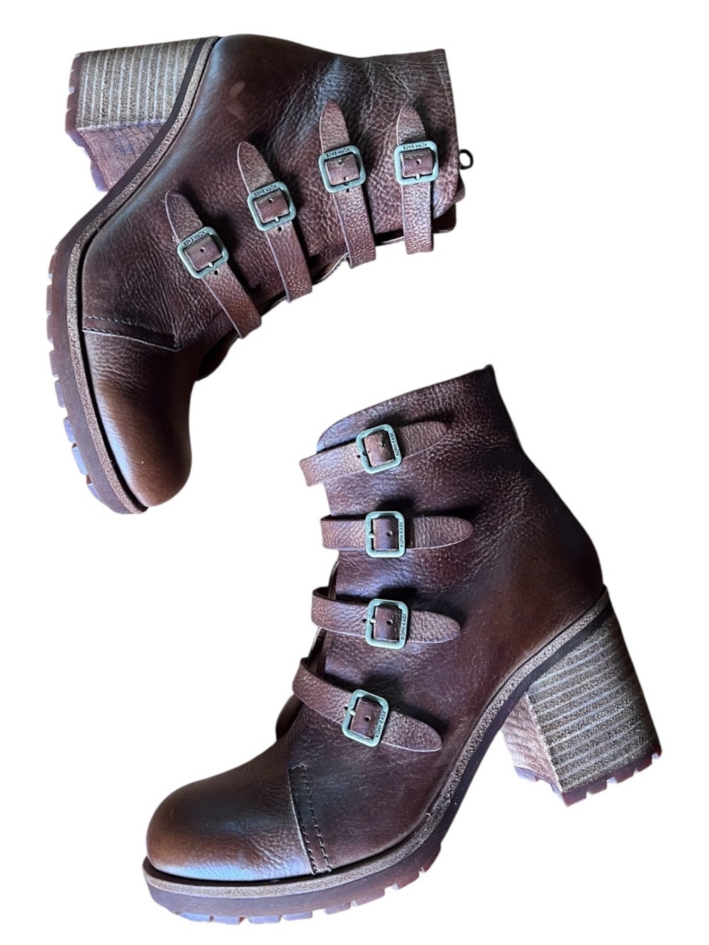 Kork-Ease Dee Brown Full Grain Leather Multi Buckle Moto Ankle Boots Size 8 - Picture 7 of 12